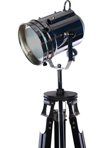 Ahşap Ayarlanabilen Tripod Ayaklı Klasik Köşe Lambası Gofi Krom Kaplama
