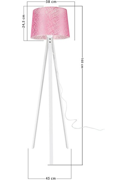 Tripod Ahşap Üç Ayaklı Lambader Beyaz Ayak / File Pembe Şapka