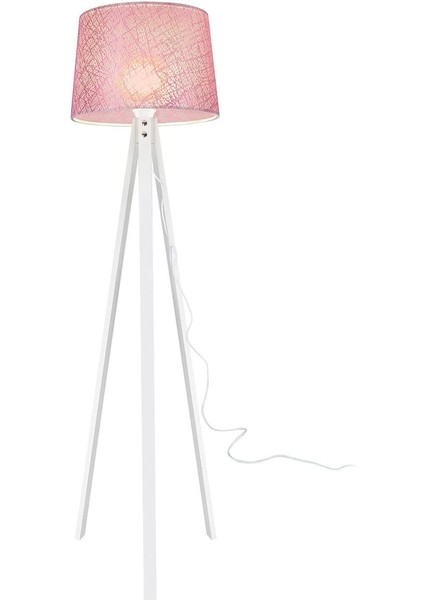 Tripod Ahşap Üç Ayaklı Lambader Beyaz Ayak / File Pembe Şapka