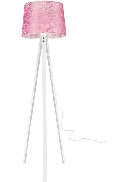 Tripod Ahşap Üç Ayaklı Lambader Beyaz Ayak / File Pembe Şapka