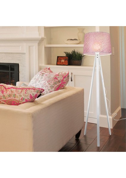 Tripod Ahşap Üç Ayaklı Lambader Beyaz Ayak / File Pembe Şapka
