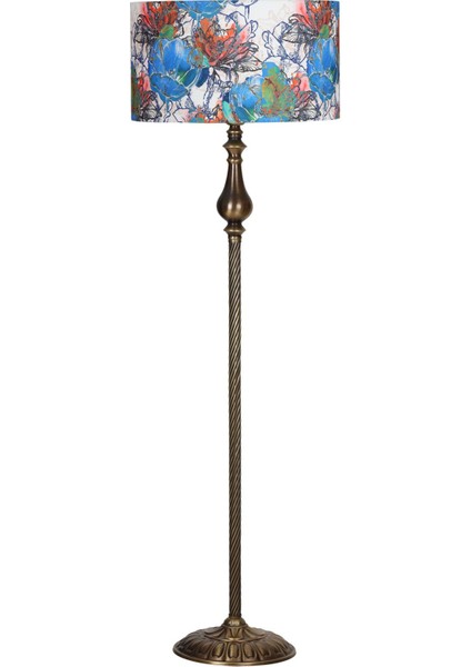 Madelyn Eskitme Burgulu Metal Lambader - Flowers Desenli