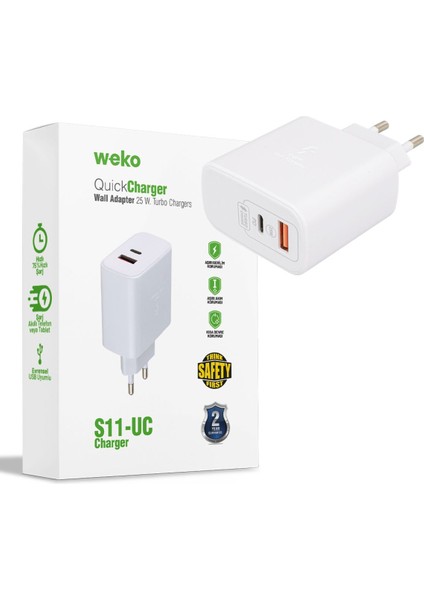WK-21446 S11-UC 25 Watt 3.0 Amper Type-C + USB Şarj Başlık Adaptörü (4767) - 1OL7048-3201