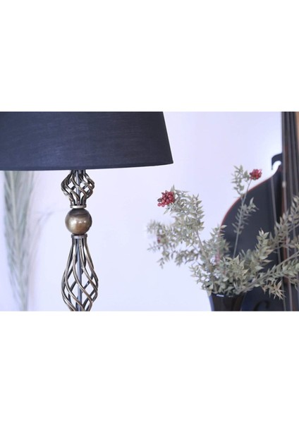 Bronz Eskitme Kaplama Helezon Tek Ayaklı Metal Lambader - Konik Başlık Rengi Siyah