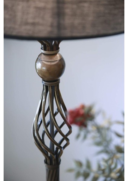 Bronz Eskitme Kaplama Helezon Tek Ayaklı Metal Lambader - Konik Başlık Rengi Siyah