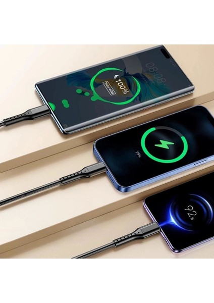3ın1 Siyah 1.2 Metre (Mıcro USB - Lıghtnıng - Type C) Telefon Şarj Kablosu (5047) fiyatları