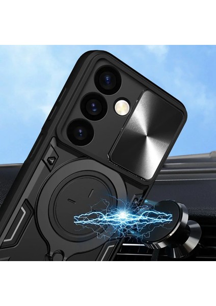 Samsung Galaxy A16 Uyumlu Kamera Koruma 360 Dönebilen Magsafe Halka Stand Özellikli Tank Kılıf