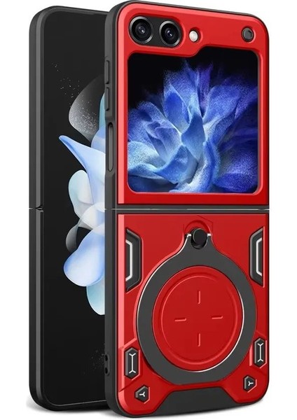 Samsung Galaxy Z Flip 6 Uyumlu Kamera Koruma 360 Dönebilen Magsafe Halka Stand Özellikli Tank Kılıf
