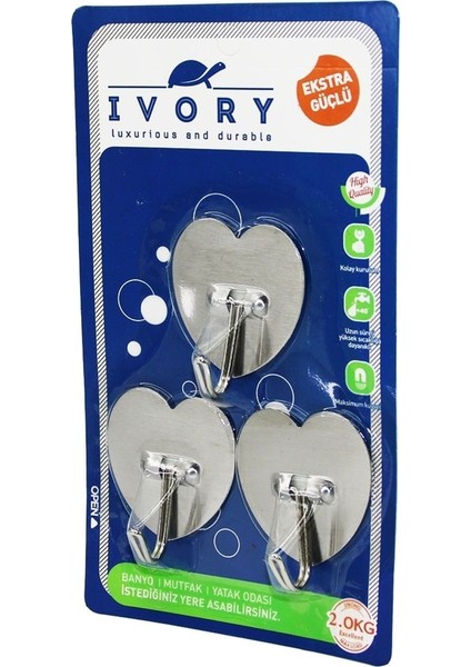 3 Parça Kalp - Metal Yapışkan Askı (5047)