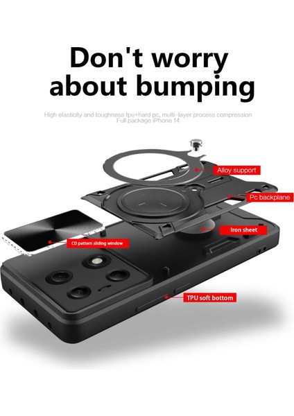Xiaomi Redmi Note 13 Pro 4g Uyumlu Kamera Koruma 360 Dönebilen Magsafe Halka Stand Özellikli Kılıf