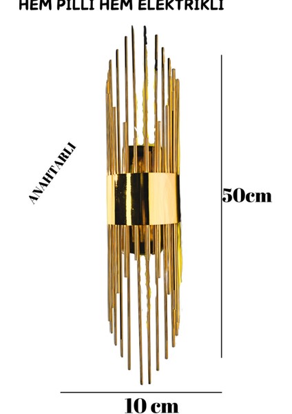 Merdiven Gold Duvar Aplik, Pilli Aplik, LED Ampüllü Duvar Aplik, Lamba, Otel ,ofis Aplik 1 Adet