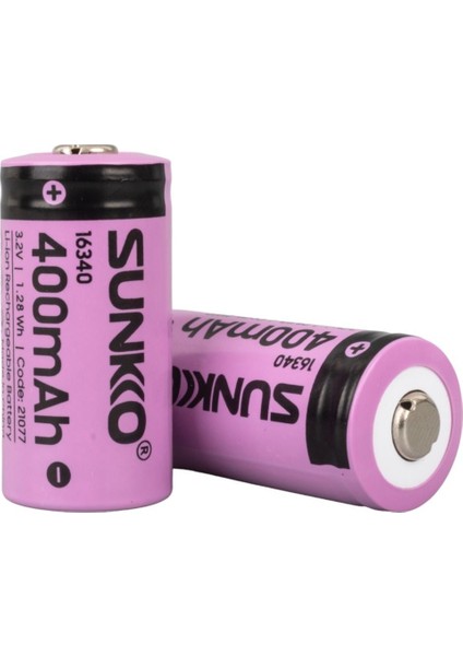 Sunkko Ifr 3.2 Volt 400 Mah 16340 Şarj Edilebilir Pil (Tekli Paket) (4767) - Lisinya