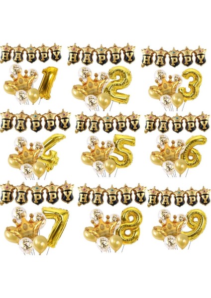 Happy Yazılı Gold Konfetili 5 Yaş Rakam Balon Set fiyatları