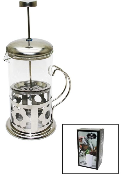 French Press 600ML Cam Bitki Süzgeçi Metal Kafes - Kapak Roz