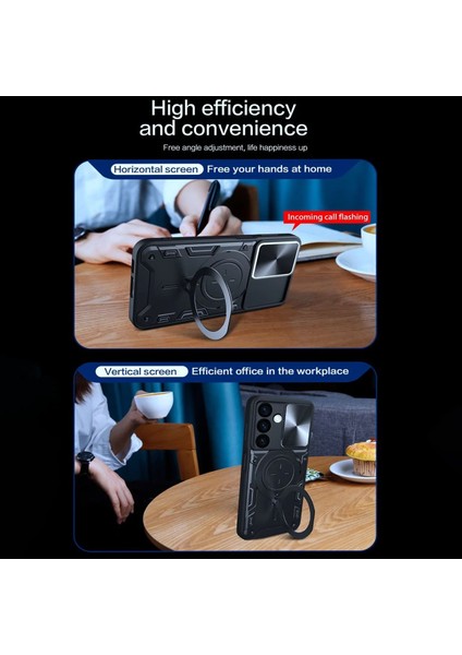 Samsung Galaxy A56 Uyumlu Kamera Koruma 360 Dönebilen Magsafe Halka Stand Özellikli Tank Kılıf