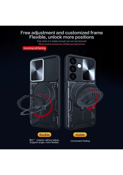 Samsung Galaxy A16 Uyumlu Kamera Koruma 360 Dönebilen Magsafe Halka Stand Özellikli Tank Kılıf