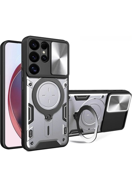 Samsung Galaxy S25 Ultra Uyumlu Kamera Koruma 360 Dönebilen Magsafe Halka Stand Özellikli Tank Kılıf