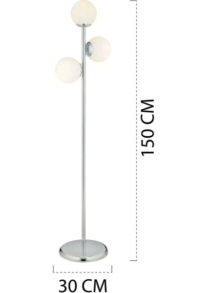 Zambak 3 Lü Krom Beyaz Camlı Modern Dekoratif Tasarım Metal Lambader indirimleri