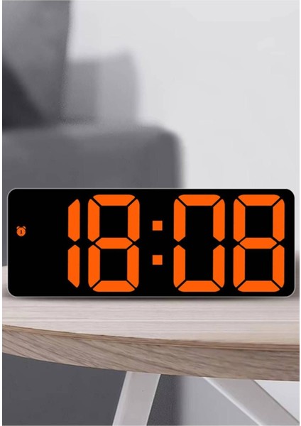 LED Dijital Masa Saati Turuncu Termometre Alarm Takvimli Ses Kontrollü