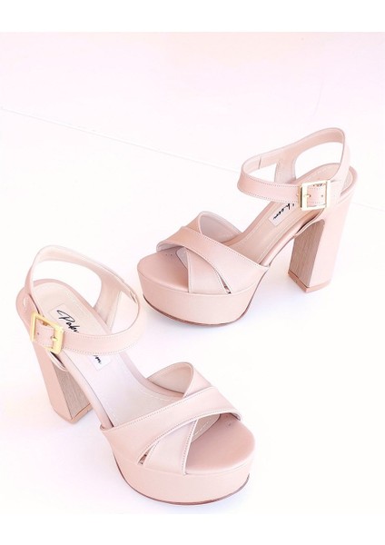 Rosa Kadın Saten Çapraz Bantlı Platform Topuklu Ayakkabı Nude