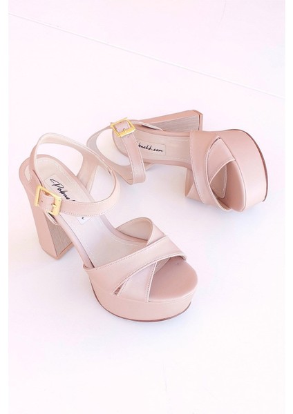 Rosa Kadın Saten Çapraz Bantlı Platform Topuklu Ayakkabı Nude fiyatları