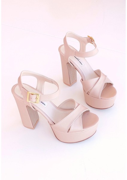 Rosa Kadın Saten Çapraz Bantlı Platform Topuklu Ayakkabı Nude modelleri