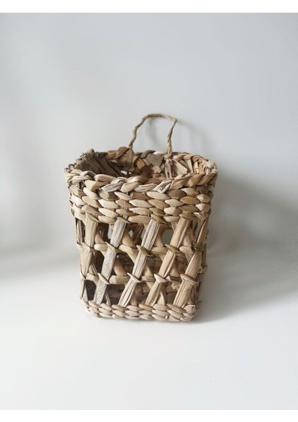 Kare Mini Hasır Saksı ve Dekoratif Sepet, Çok Amaçlı Askı 10x10