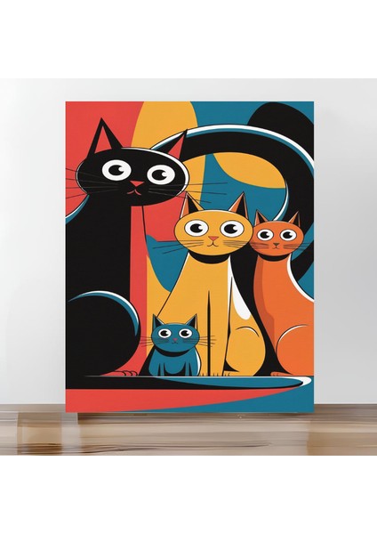 Sayılarla Boyama Tuval Seti Fırça Boya Dahil (Çıtalı) 40X50 cm - Şaşkın Kediler