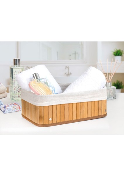 Katlanabilir Çok Amaçlı Sepet 32x22x12 cm Bambu Bej Çok Yönlü Kullanım