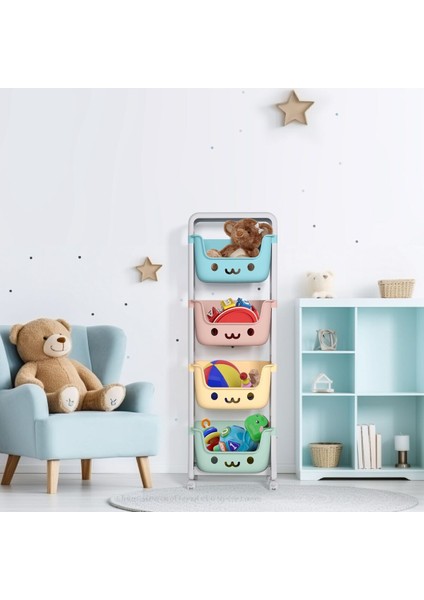 Beyaz 4 Raflı Çok Amaçlı Saklama Sepeti, Pratik ve Şık Tasarım