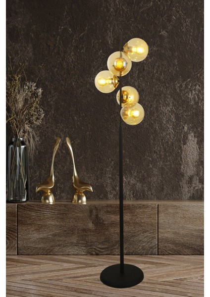 Nida 5 Li Siyah Gold Bal Camlı Lambader
