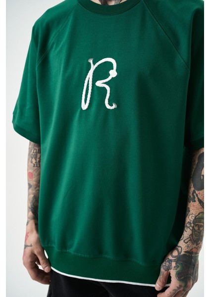 Erkek R Nakışlı Oversize T-Shirt Nefti fırsatları