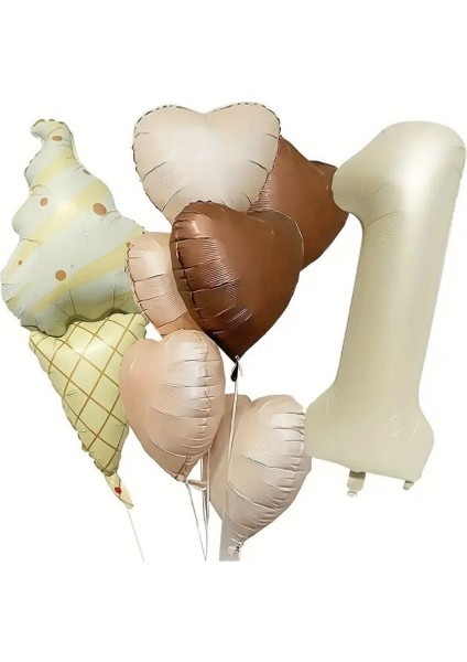 Retro Dondurma Kalp 1 Yaş Folyo Balon Set