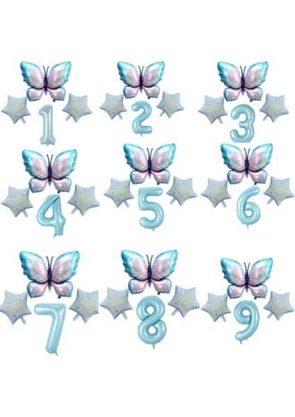 Mavi Kelebekli Happy Birthday 9 Yaş Folyo Balon Set fiyatları