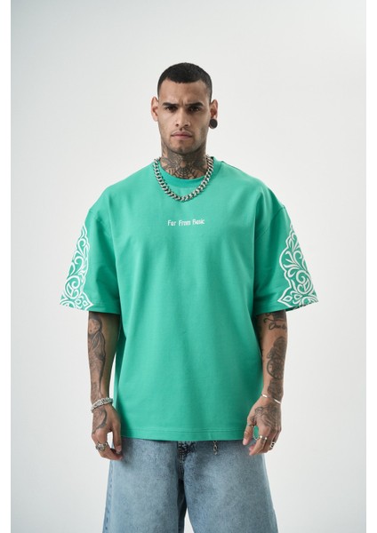 Erkek Far From Basic Baskılı Oversize T-Shirt Yeşil fiyatları