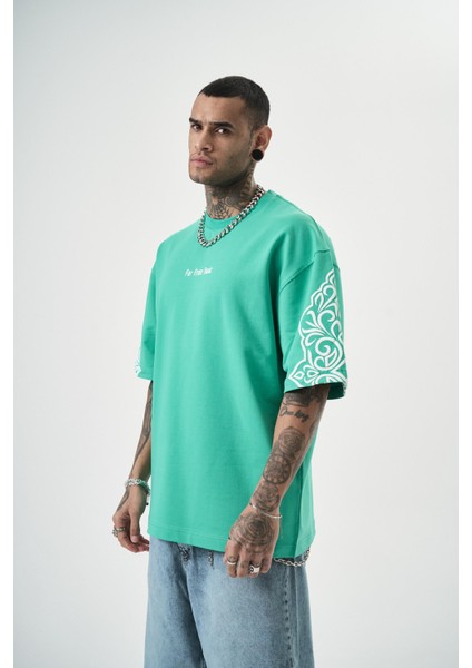 Erkek Far From Basic Baskılı Oversize T-Shirt Yeşil modelleri