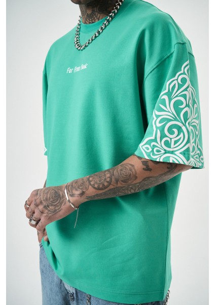 Erkek Far From Basic Baskılı Oversize T-Shirt Yeşil indirimleri