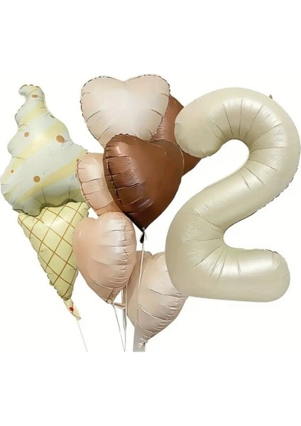 Retro Dondurma Kalp 2 Yaş Folyo Balon Set