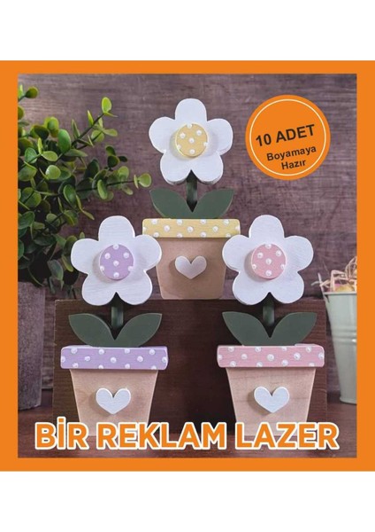 3'lü Bahar Çiçekleri Saksısı Boyama Seti - Eğlenceli ve Yaratıcı Aktiviteler için Ideal - Ekru Renkli - 1+ Yaş için Uygundur