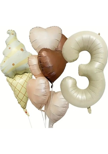 Retro Dondurma Kalp 3 Yaş Folyo Balon Set