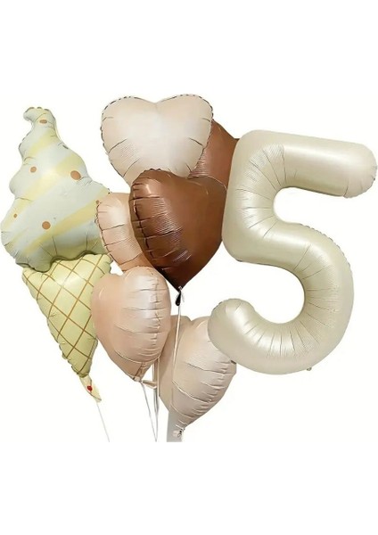 Retro Dondurma Kalp 5 Yaş Folyo Balon Set