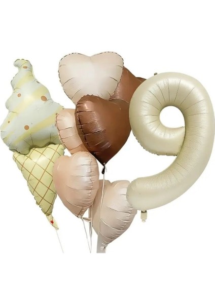 Retro Dondurma Kalp 9 Yaş Folyo Balon Set