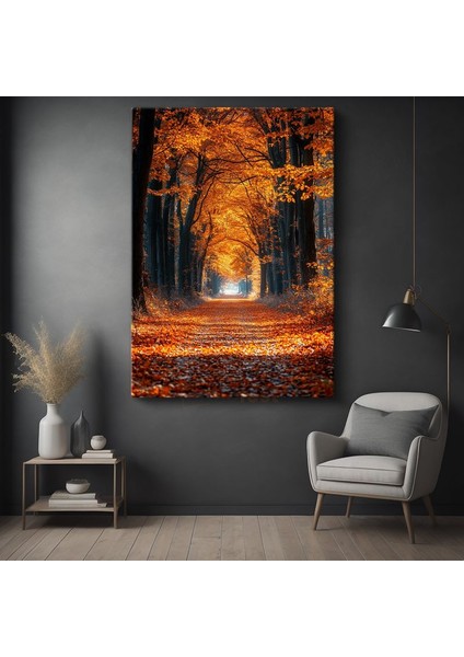 Sonbahar Patikası - Altın Sarısı Yapraklarla Kaplı Orman Yolu Kanvas Tablo
