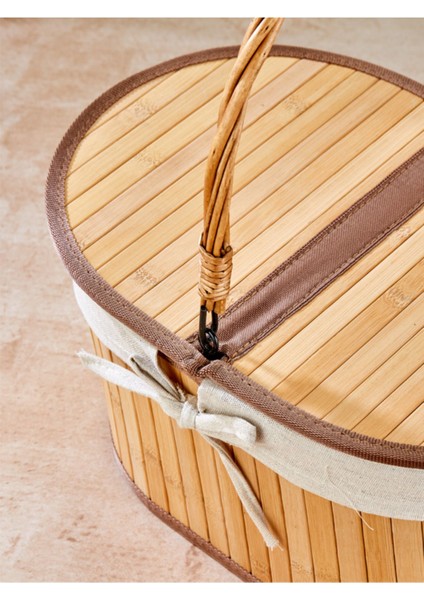 Bambu oval piknik sepeti, şık ve hafif kahverengi, dayanıklı ve kullanışlı tasarım fiyatları