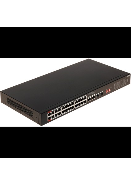 S3226-24ET-240, 24 Port, Megabit, 24 Port Poe, 240W, +2 Port Gigabit Combo Sfp, Longe Range 250MT., Yönetilemez, Rack Mount Switch