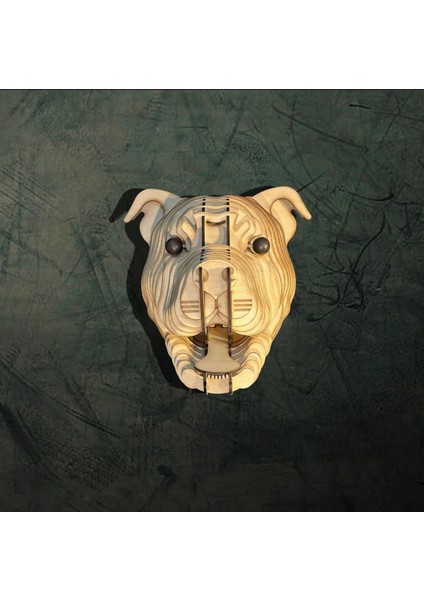 Kelb Köpek Kafası Doğal Ahşap Lazer Kesim Rustik Salon Aplik Duvar Dekoru 3D Tablo Pano (Peri Ledli