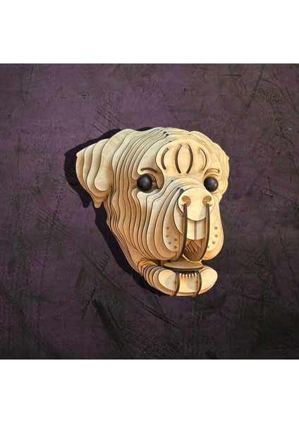 Kelb Köpek Kafası Doğal Ahşap Lazer Kesim Rustik Salon Aplik Duvar Dekoru 3D Tablo Pano (Peri Ledli
