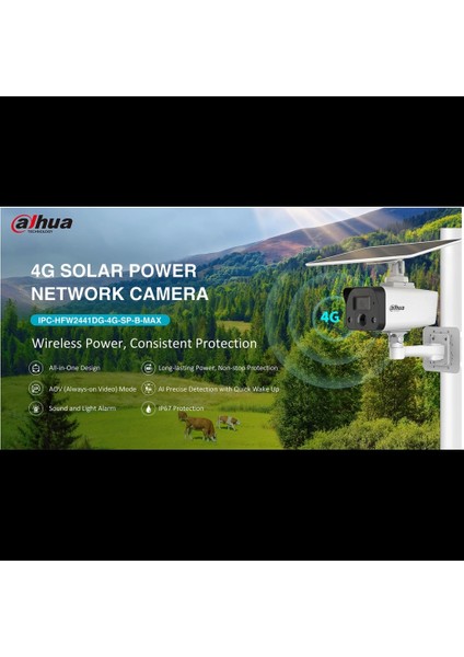 IPC-HFW2441DG-4G-SP-B-MAX 4mpix, 3,6mm Lens, H265+, 30MT Gece Görüşü, Dahili Mikrofon, IP67, Solar(Güneş Enerjili) Ip Kamera