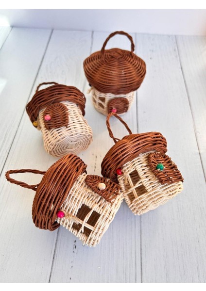 3’lü Rattan ve Bambu Sepet Takımı, çocuk odası dekoru, ekru/kahverengi, küçük hacim modelleri