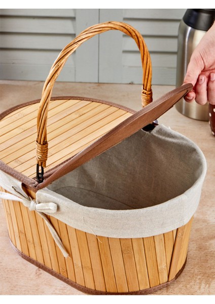 Bambu Oval Piknik Sepeti, Doğa Dostu, Şık ve Dayanıklı Tasarım, Kahverengi fırsatları